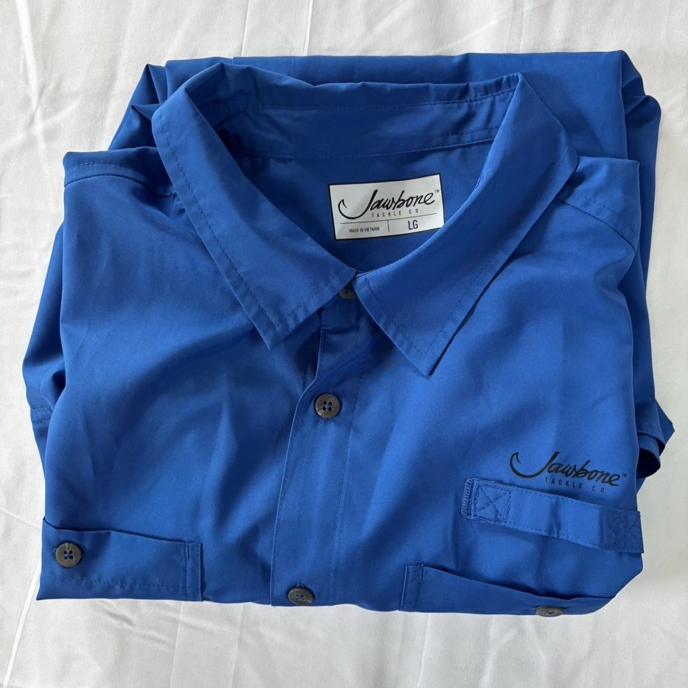 Jawbone Tackle‎ Blue Button Up Fishing Polo mens Large